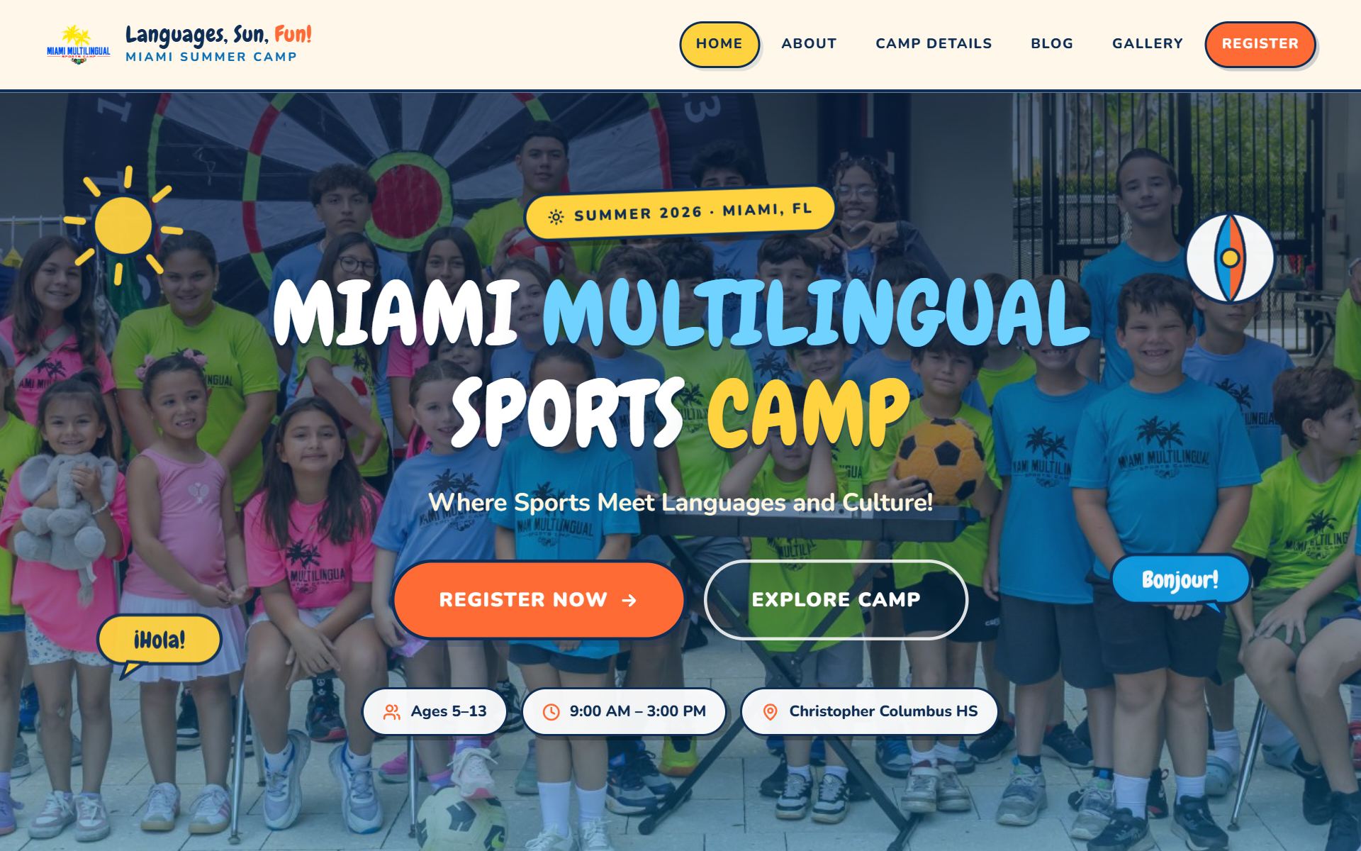 Miami Multilingual Sports Camp homepage