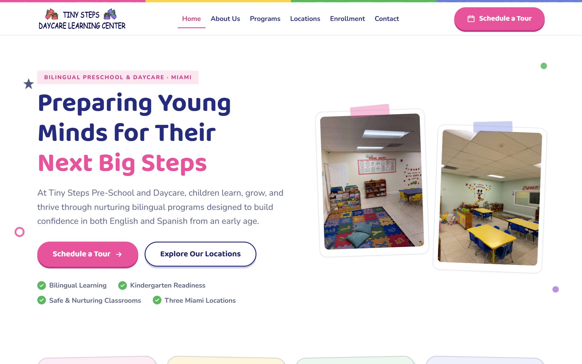 Tiny Steps Preschool homepage preview